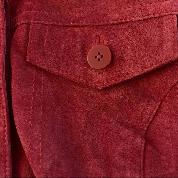 VTG Fieldgear Suede Leather Button Brick Red Western Boho Blazer Jacket Size L - Picture 9 of 10